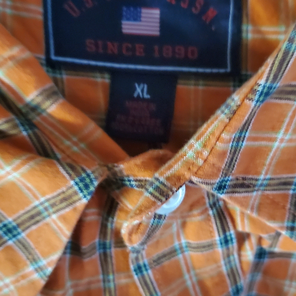 U.S. Polo Assn. Men's Orange and Blue Plaid Shirt